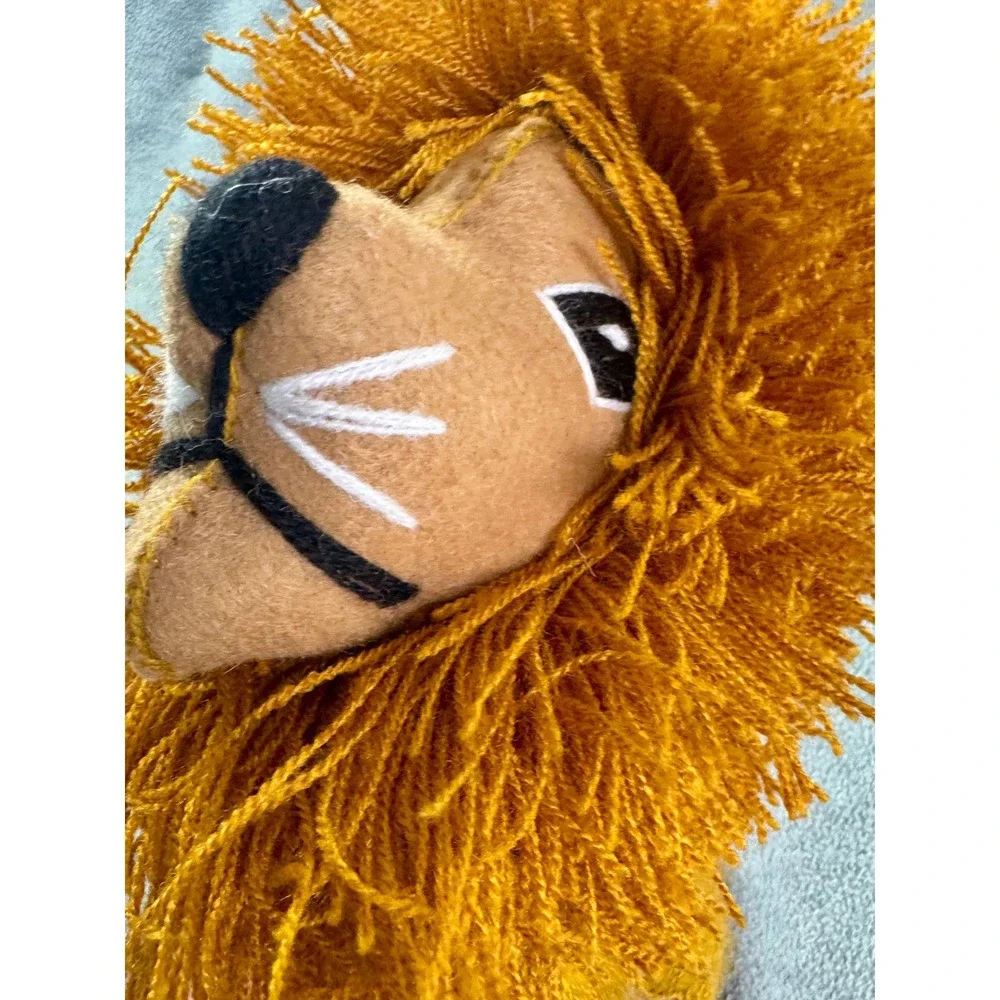 Vintage Handmade Felt Lion Plush Stuffed‎ Animal Floral Embroidery Shaggy Mane